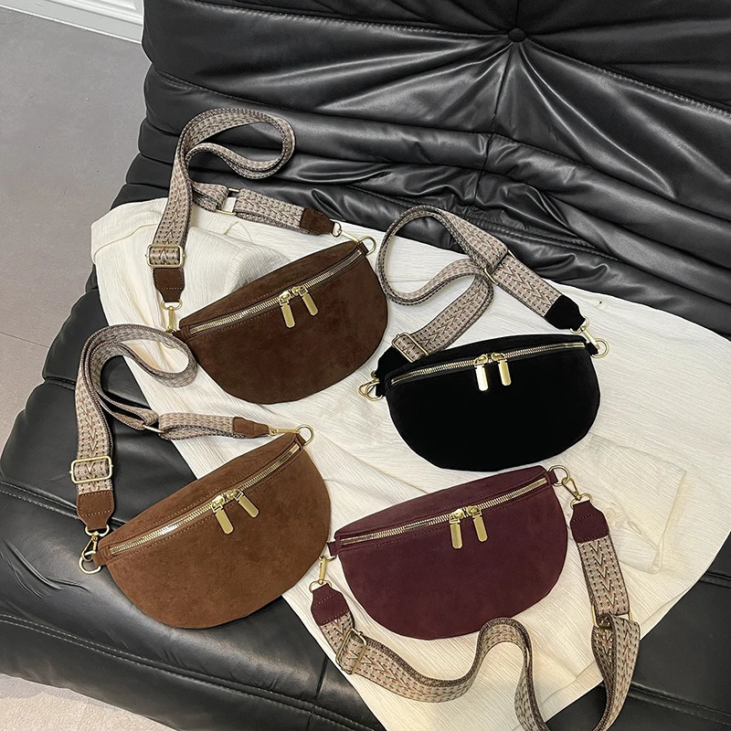 Woman Chest Packs Faux Suede Waist Bag Street Trend Fanny Pack Simple Belt Bag Female Shoulder Crossbody Bags 251023