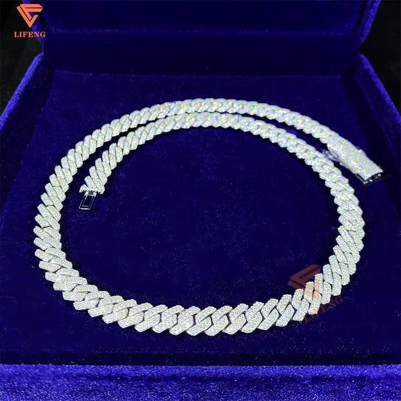 10mm 2 Rows Cuan Link Chain Thick Solid 925 Sterling Silver Men Hip Hop Jewelry Iced Out VVS Moissanite Cuban Link Necklace
