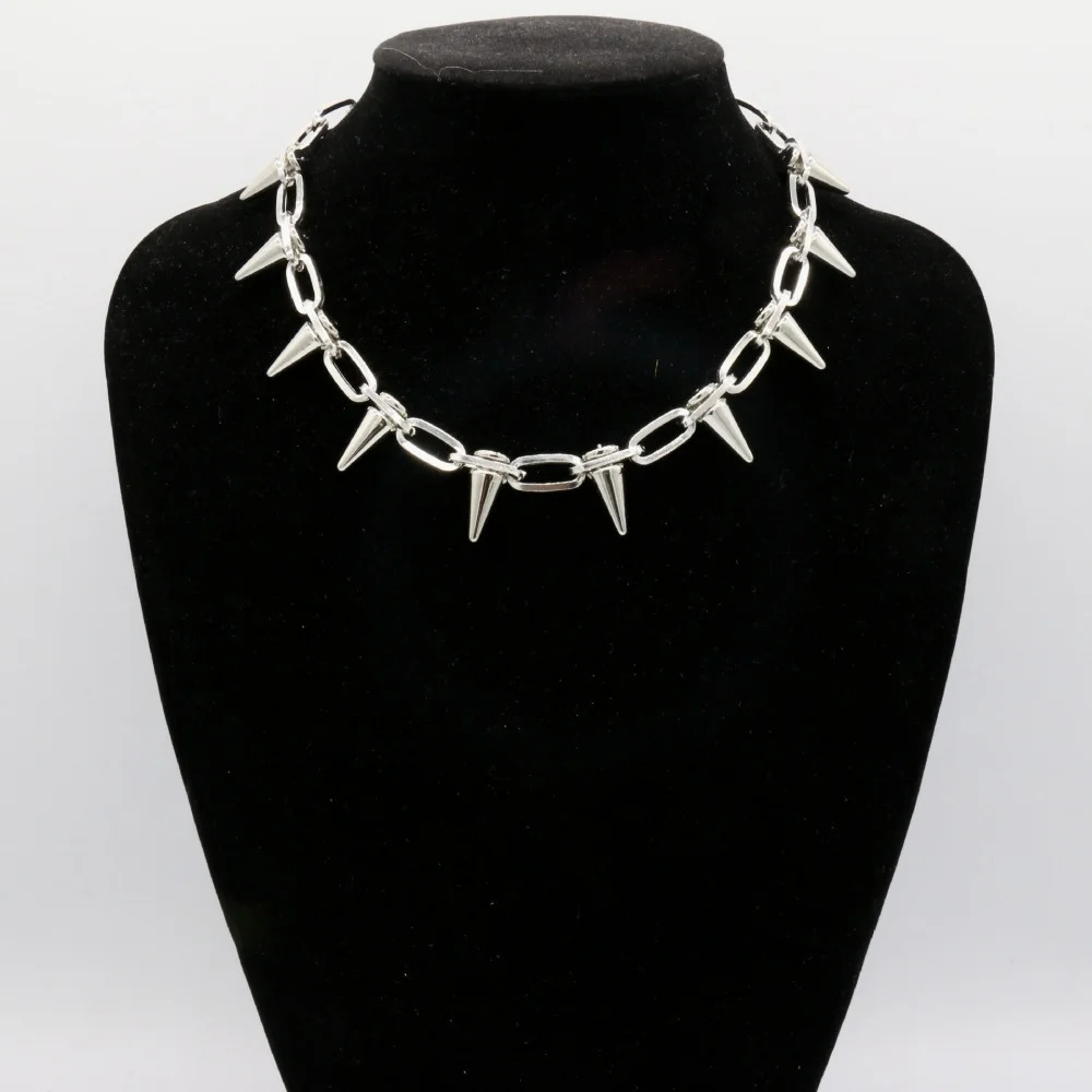 Hip Hop Black Alloy Rivet Men Necklace Punk Metal Choker Neogoth Fashion Jewelry Trendy Accessories 251023