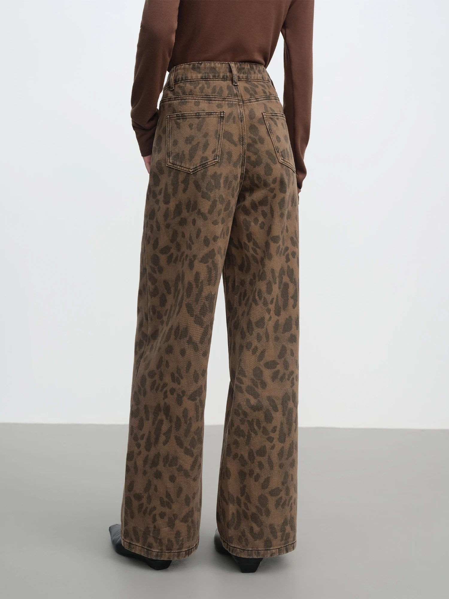 FSLE 2025 Womens Jeans Chic Brown Straight Leg Pants Cotton Washed Denim High Waist Tummy Control Slim Fit Casual Trousers 251023