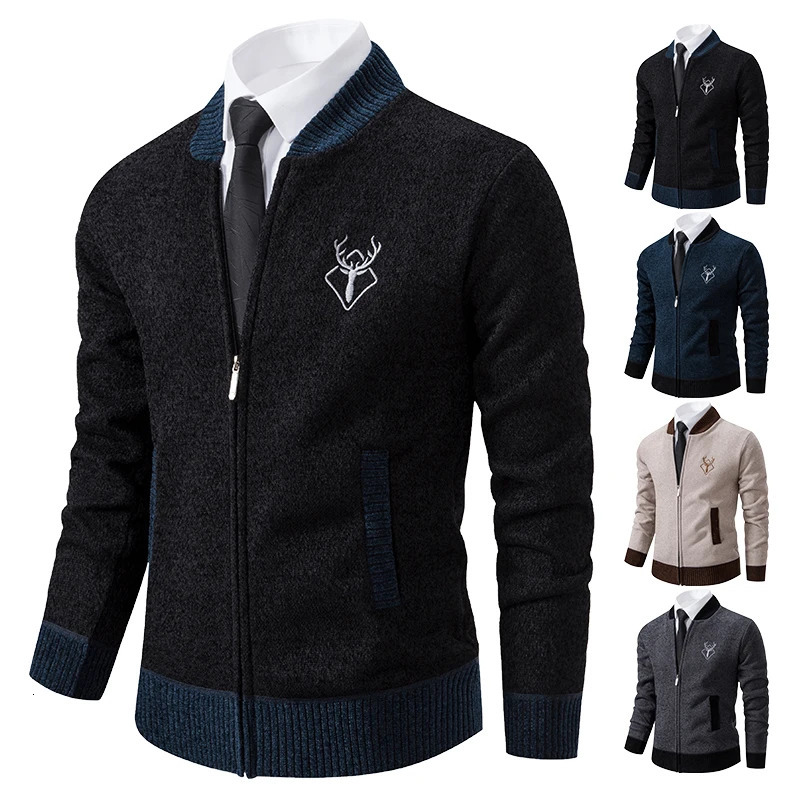 Sweater Cardigan Knitted Mens Clothing Korean Style Long Sleeve Fleece Warm Overcoat Baseball Jumper Wool Sweatercoat 251020