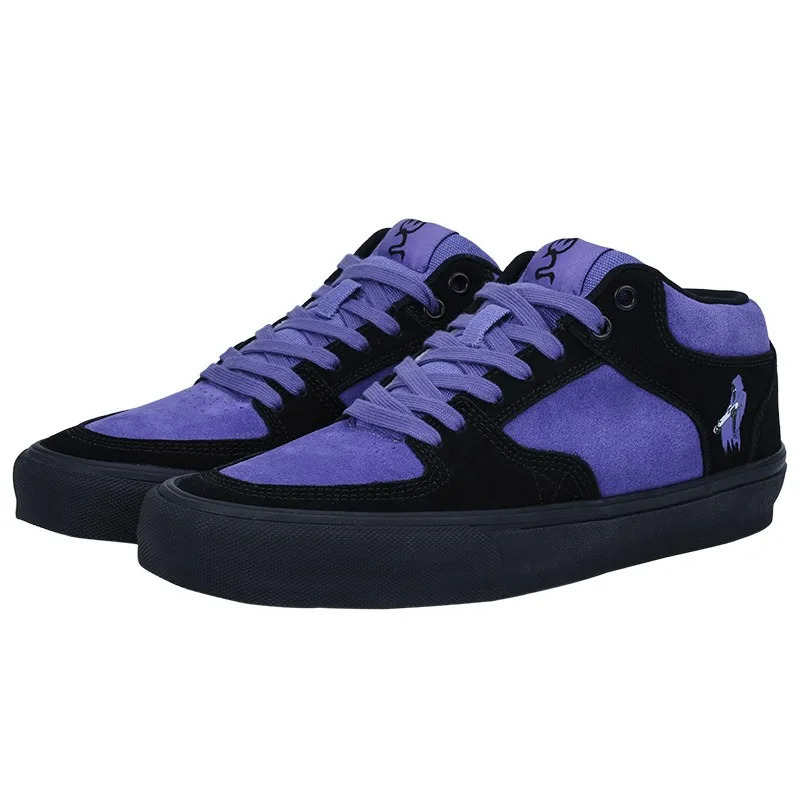 Goluck Purple Skateboarding Shoes for Men Athletic Sneaker Mid Top Antislip Casual Soft Leather Laceup Breathable Tennis 251023
