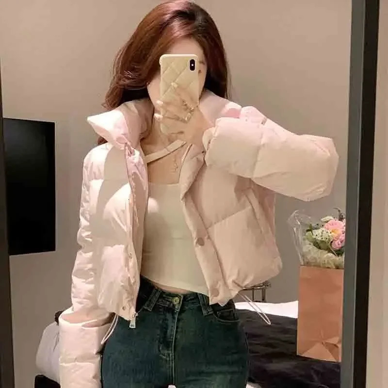Korean Style Standup Collar Short Parka 2024 Winter Warm Cotton Padded Jacket Ladies Allmatch Bread 251017