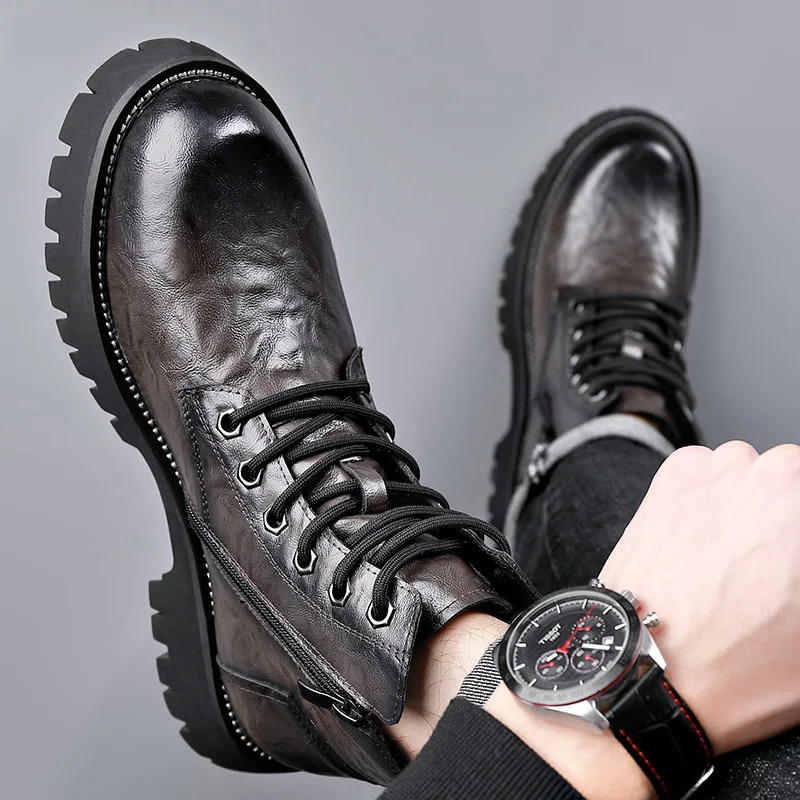 autumn and winter boots mens British style versatile high top leather shoes workwear snow leather boots mens short boots 251023