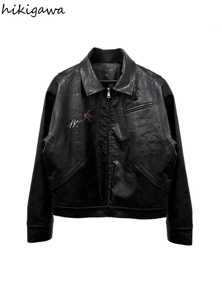 Harajuku PU Women Jackets Autumn Winter Clothes Print Vintage Outwear Streetwear BF Casual Fashion Y2k Tops Korean Leather Coats 251020