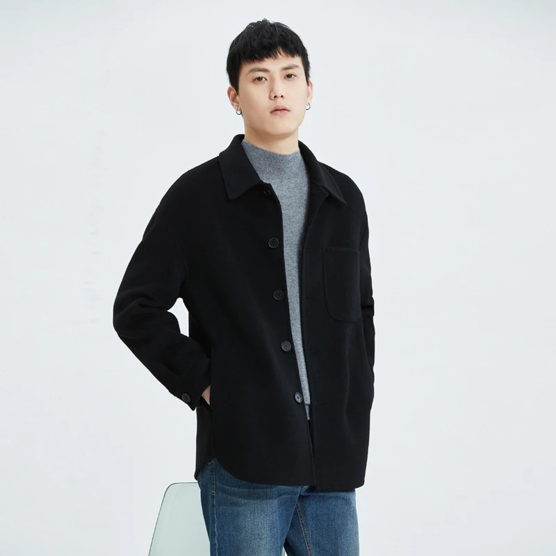 Autumn Winter Woolen Coat Men Drop Shoulder Sleeve Loose DoubleSided 100 Wool Short Lapel Shirt Style Jacket 251017