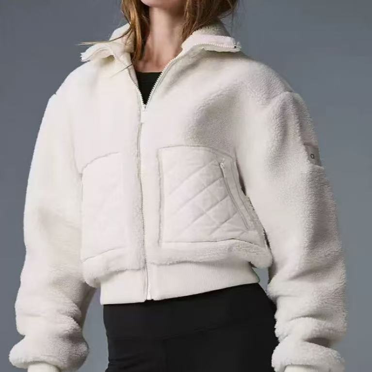 shearling jacket fleece jacket warm sportwear winter warm outdoor clothing Lamb Wool yoga jacket