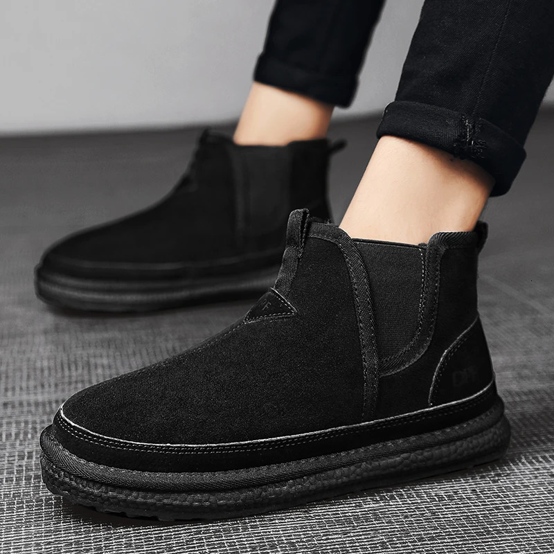 Winter Men Shoes Warm Fur Snow Boots Waterproof Suede Furry Leather Ankle Chelsea Boots Male Fluffy Plush Shoes Outdoor Footwear 251023