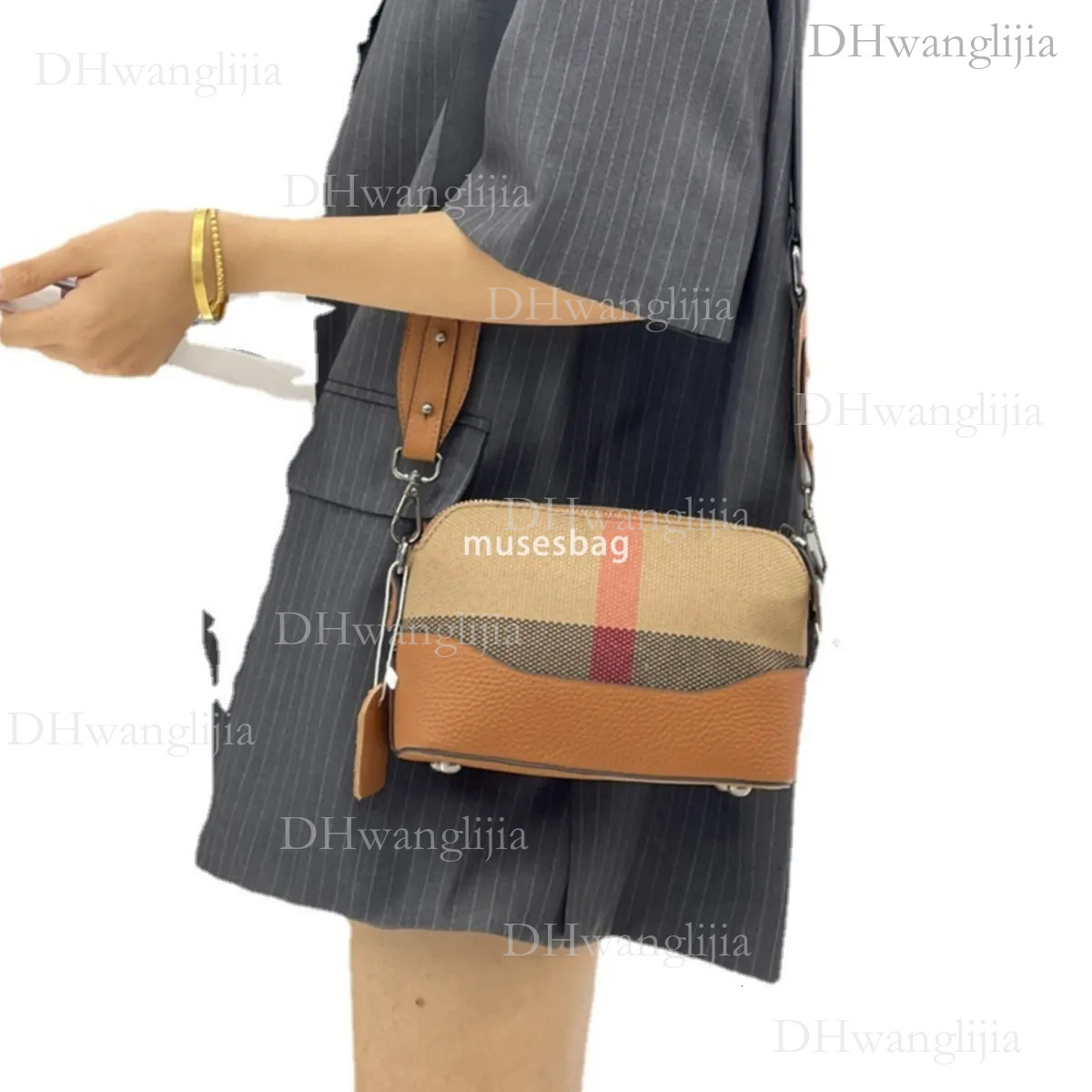 DHGM Internet famous genuine leather small square trendy new European and American fashion casual cowhide crossbody high-end plaid women bag 5c41