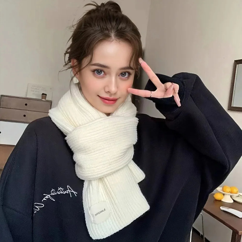 Autumn Winter Women Knitted Wool Scarf Fashionable Solid Color Warm White Ring Scarf Christmas and Year Gifts for Men Girls 251024