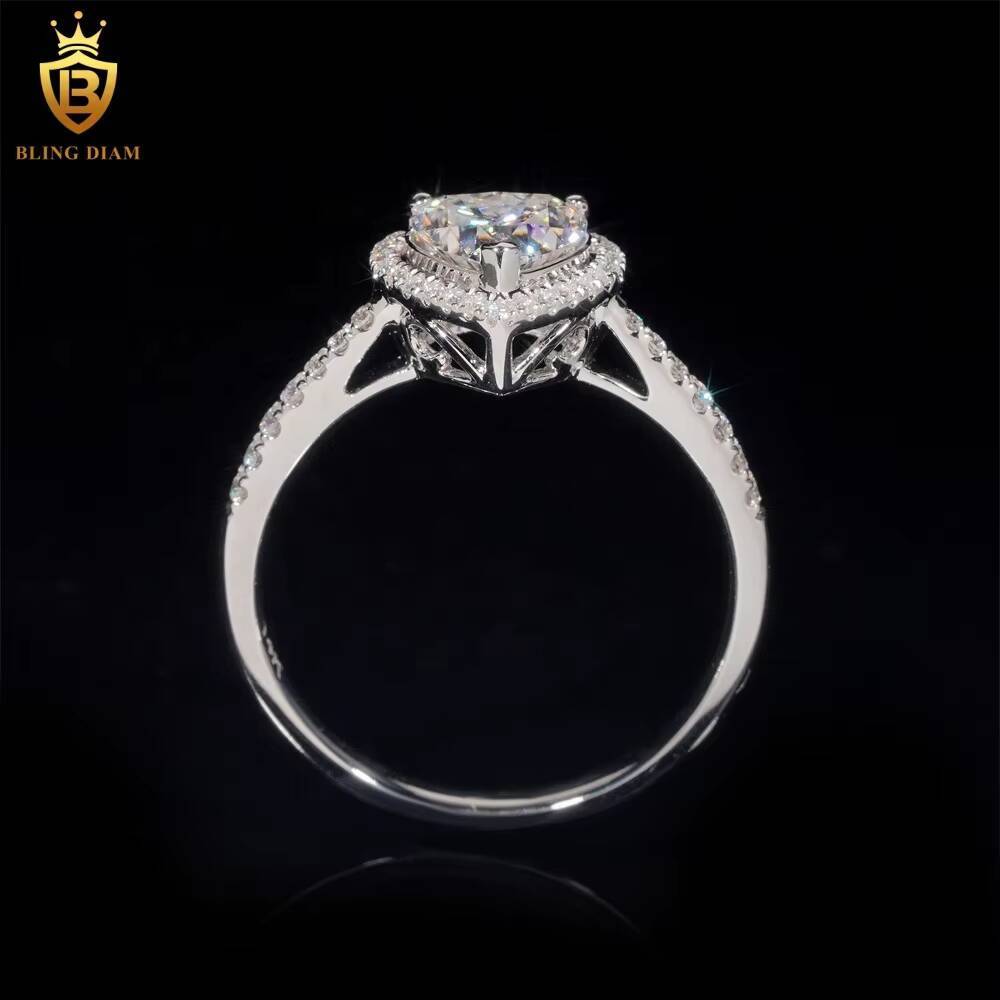 VVS Moissanite Diamond Fashion GRA Certificated 14K White Gold Engagement Wedding Heart Ring
