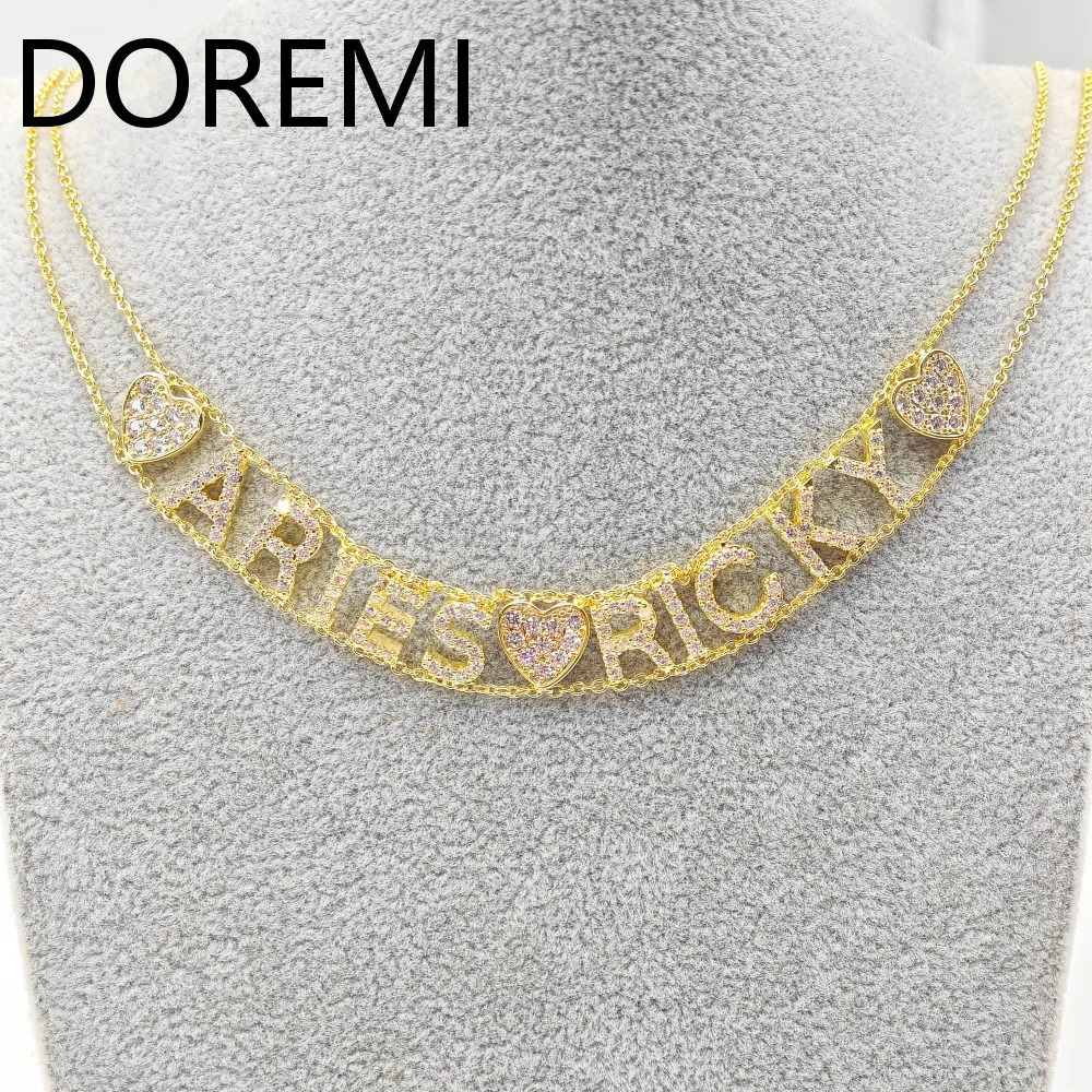 DOREMI Double Chains Wome Letters Bracelet Gift Custom Initial Letters Choker Necklace 9mm Initial Letter Cz Name Chain Necklace 251023