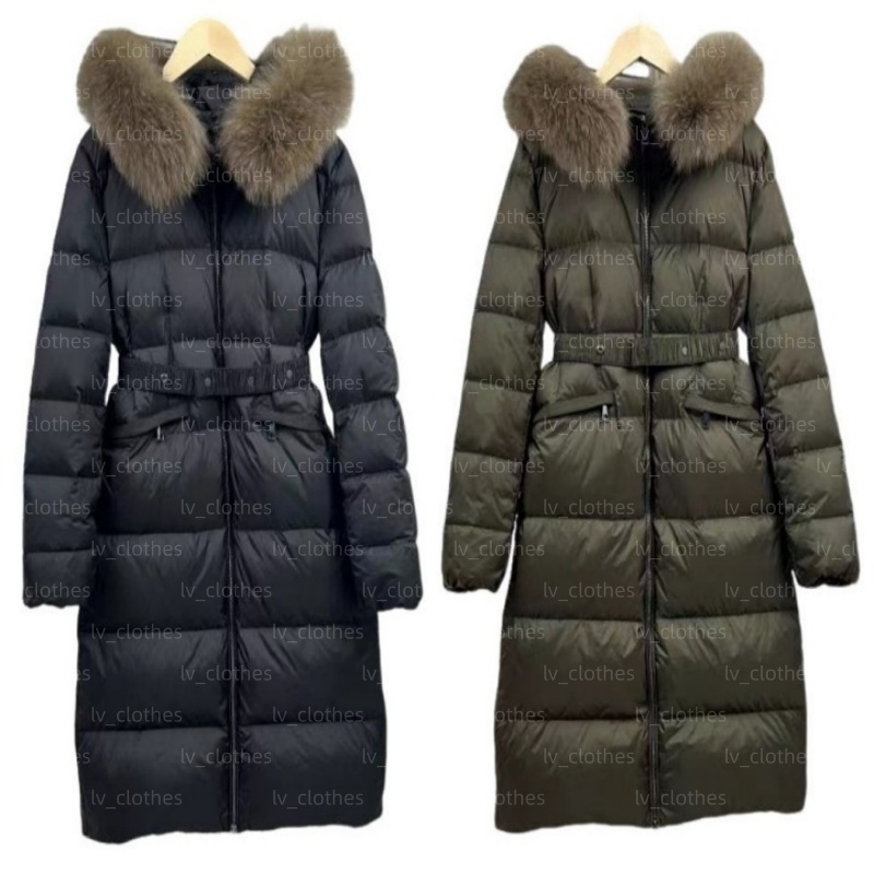 Down Jacket Women Winter Long White Duck Down Designer Jacket Women's Parka Fashion Warm Genuine Fur Hooded Coat Embroidered Badge Women's New Year Gift Large size