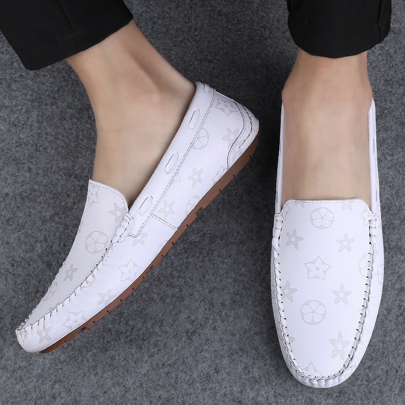 Free shipping autumn new men's leather shoes cowhide oversized casual shoes men's black white brown 37-45