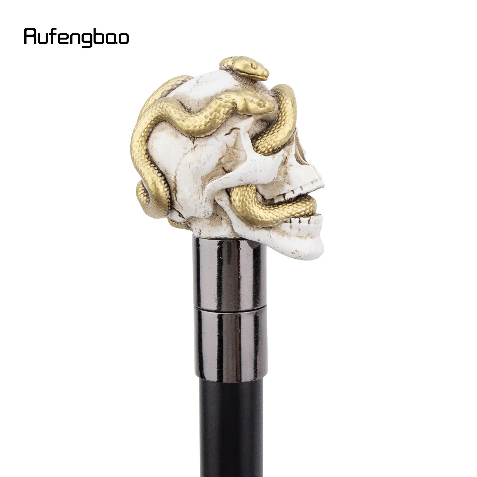 White Resin Skull Golden Snake Cobra Walking Cane Fashion Decorative Steel Stick Gentleman Elegant Cosplay Cane Crosier 92cm 251022