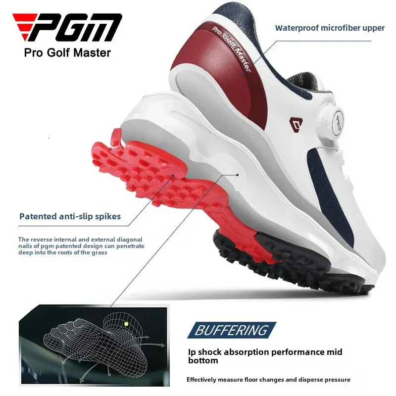 PGM Men Golf Shoes Comfortable Cushion Knob Lace Waterproof Anti Slip Sports Sneakers XZ379 251023ww