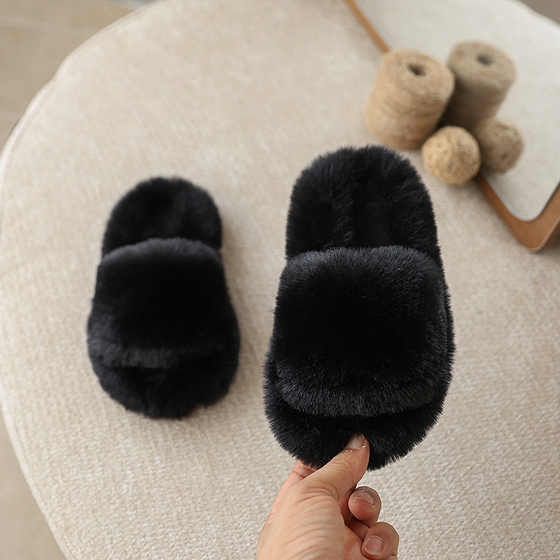 Kids Winter Fluffy Slippers Girl House Home Fur Slippers For Girls Boys Toddler Children Flat Platform Cozy Fuzzy Indoor Slippers Slides Sizes 24 - 35
