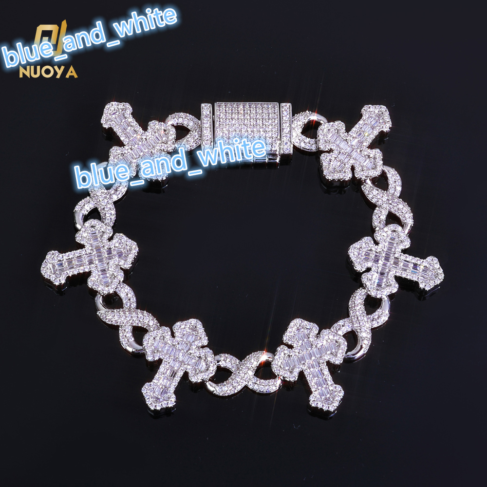NUOYA Fine Jewelry 15MM Iced Out Chain Gold Plated Flip Lock Cross 8 Character Infinity Charm Bling CZ Bracelet