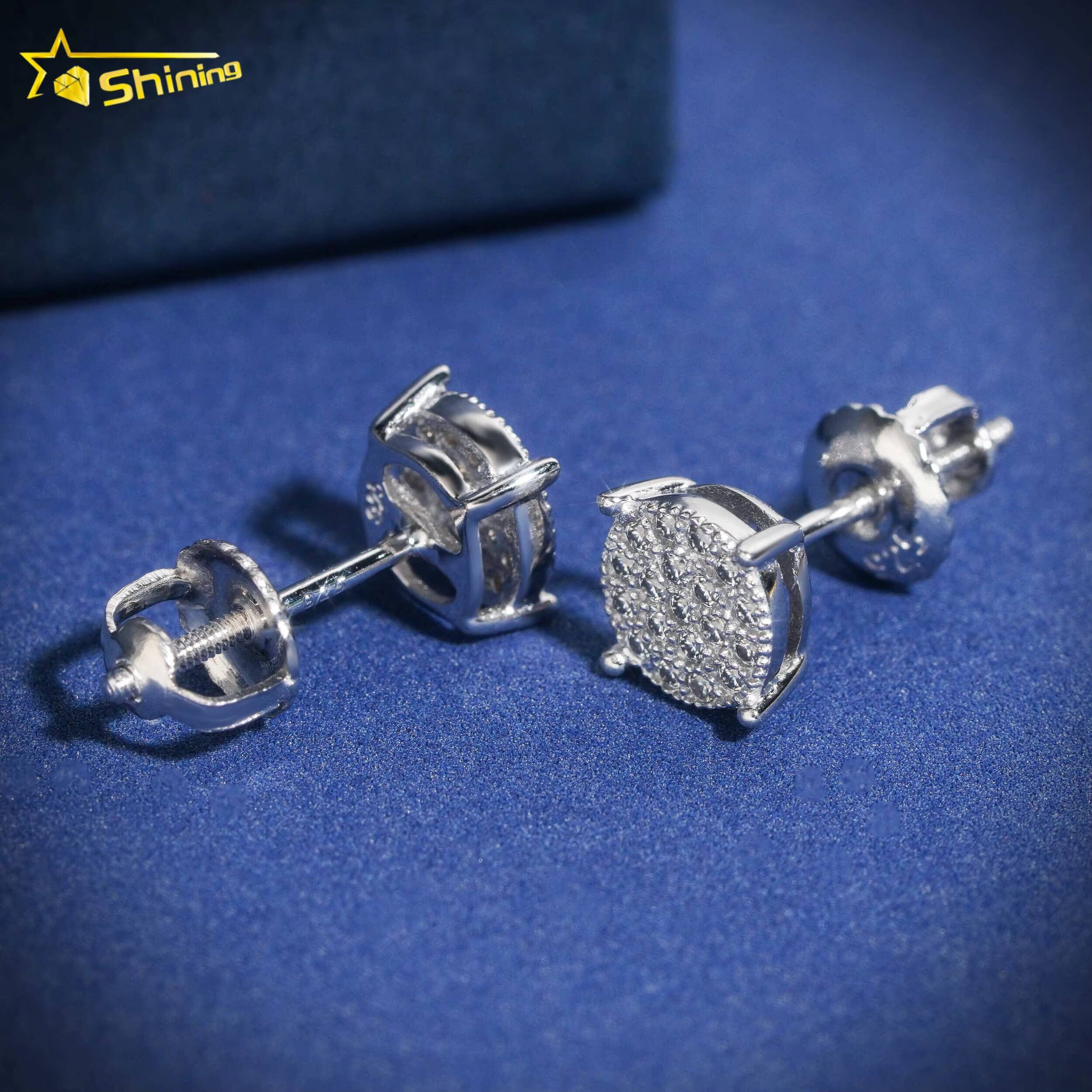 Micro Pave Setting Lab Diamond Sterling Silver White Gold Plated Solitaire Earring Stud Moissanite Earring Studs