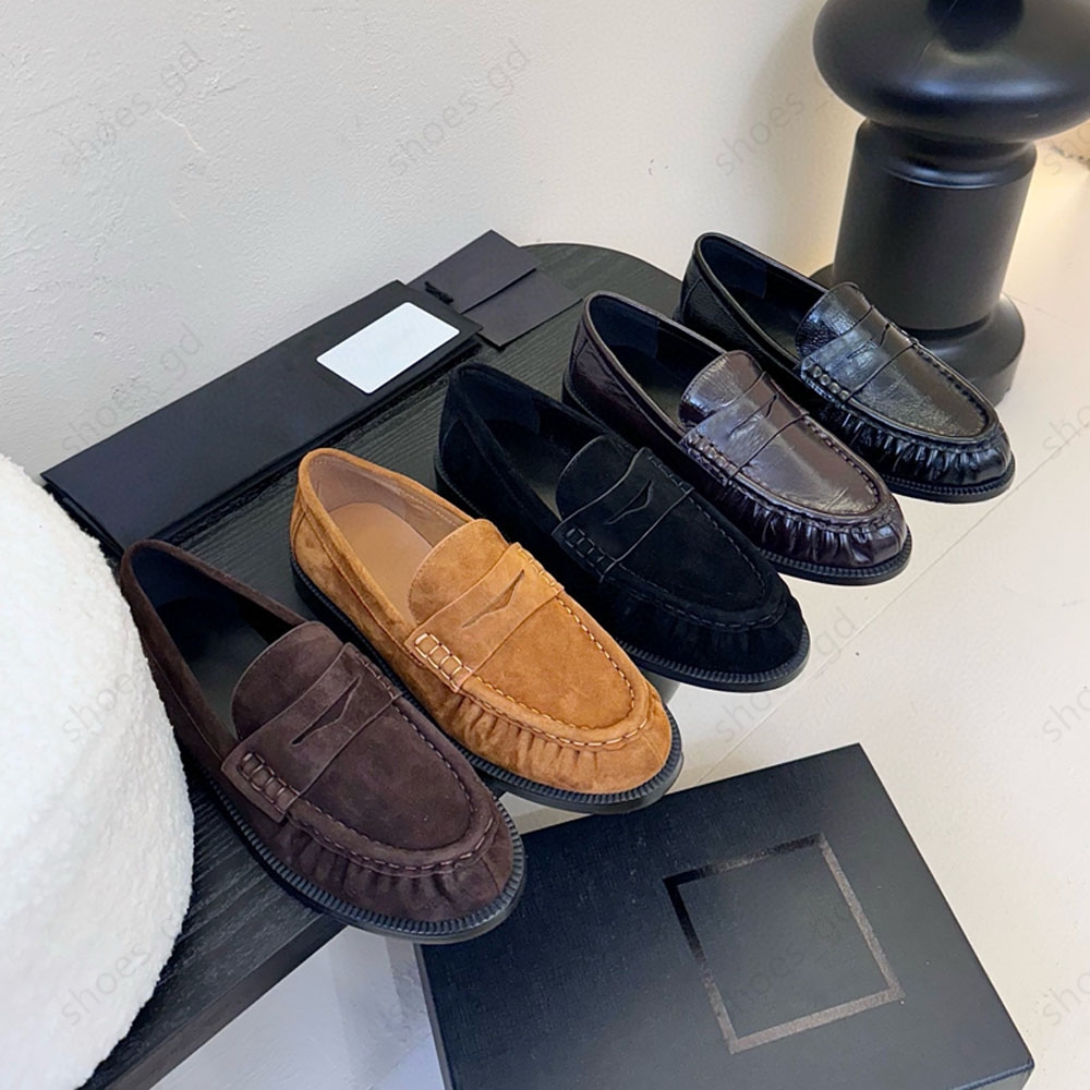 Top quality Pleated Deer skin slip on loafers shoes Flat heel Business/Formal shoes for womens Luxury designer loafers laidy holiday Driving shoes 35-42
