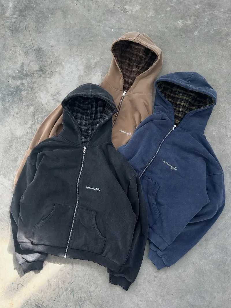 New Doublesided Plaid Zipper Hoodie Women Y2K Harajuku Hip Hop Popular Casual Joker Super Dan Hoodie Sweater Strtwear C251025