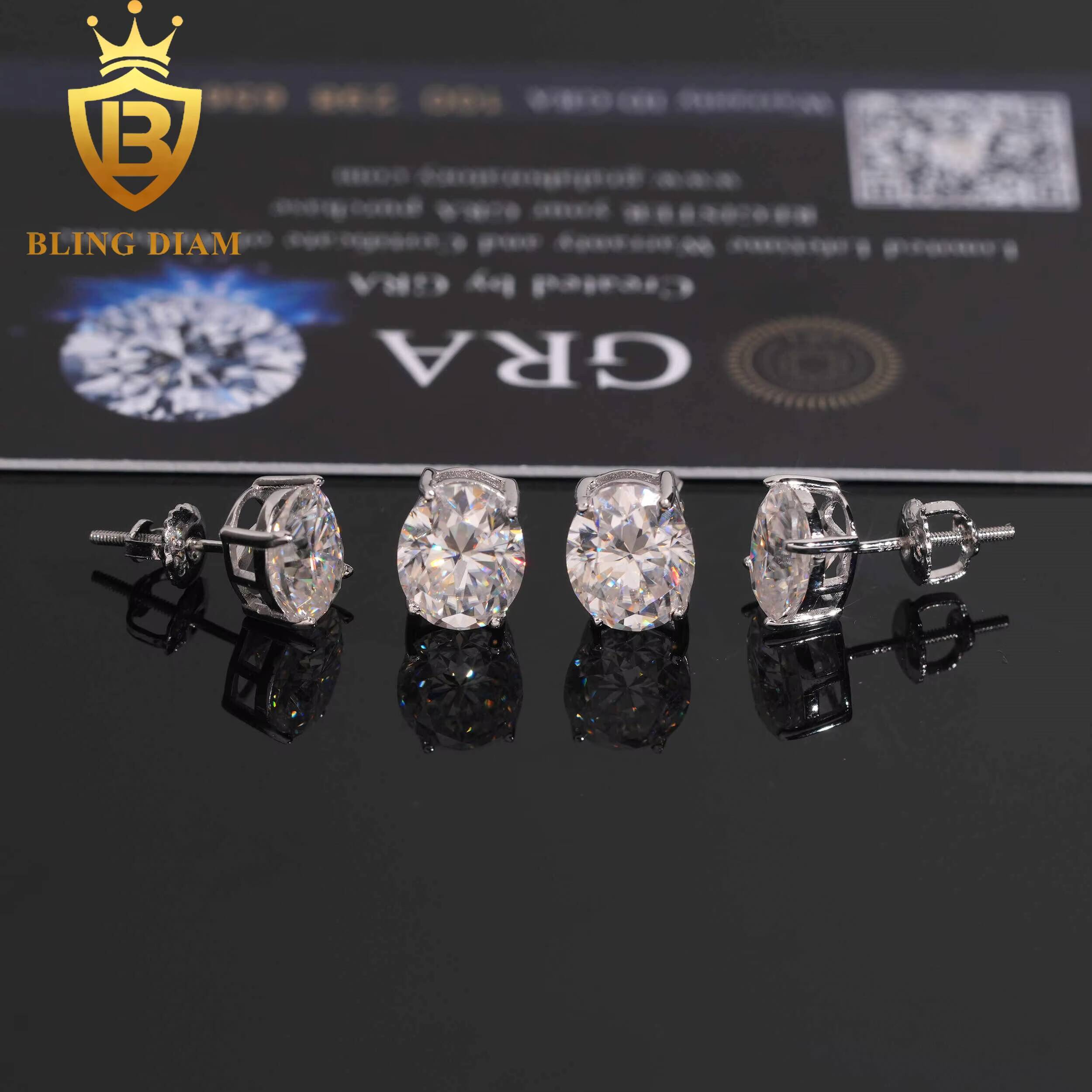 Fashion Jewelry Wholesale Bulk 925 Sterling Silver Vvs Moissanite Oval Cut Stone Shaped Iced Out Dangle Stud Earrings Women Man