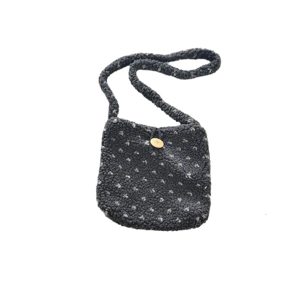 New designer children's lamb wool bag autumn and winter girl crossbody bag button plush bag baby shoulder bag concave shape