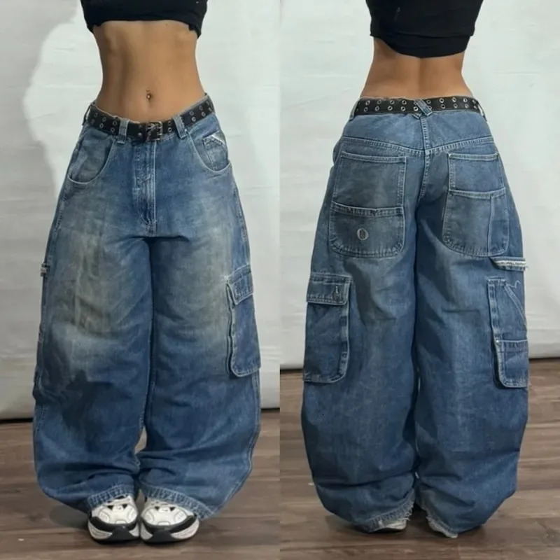 American Fashion Geometric Pattern Embroidered Baggy Jeans Women Y2K Harajuku Vintage Hiphop Casual Wideleg Pants 251023