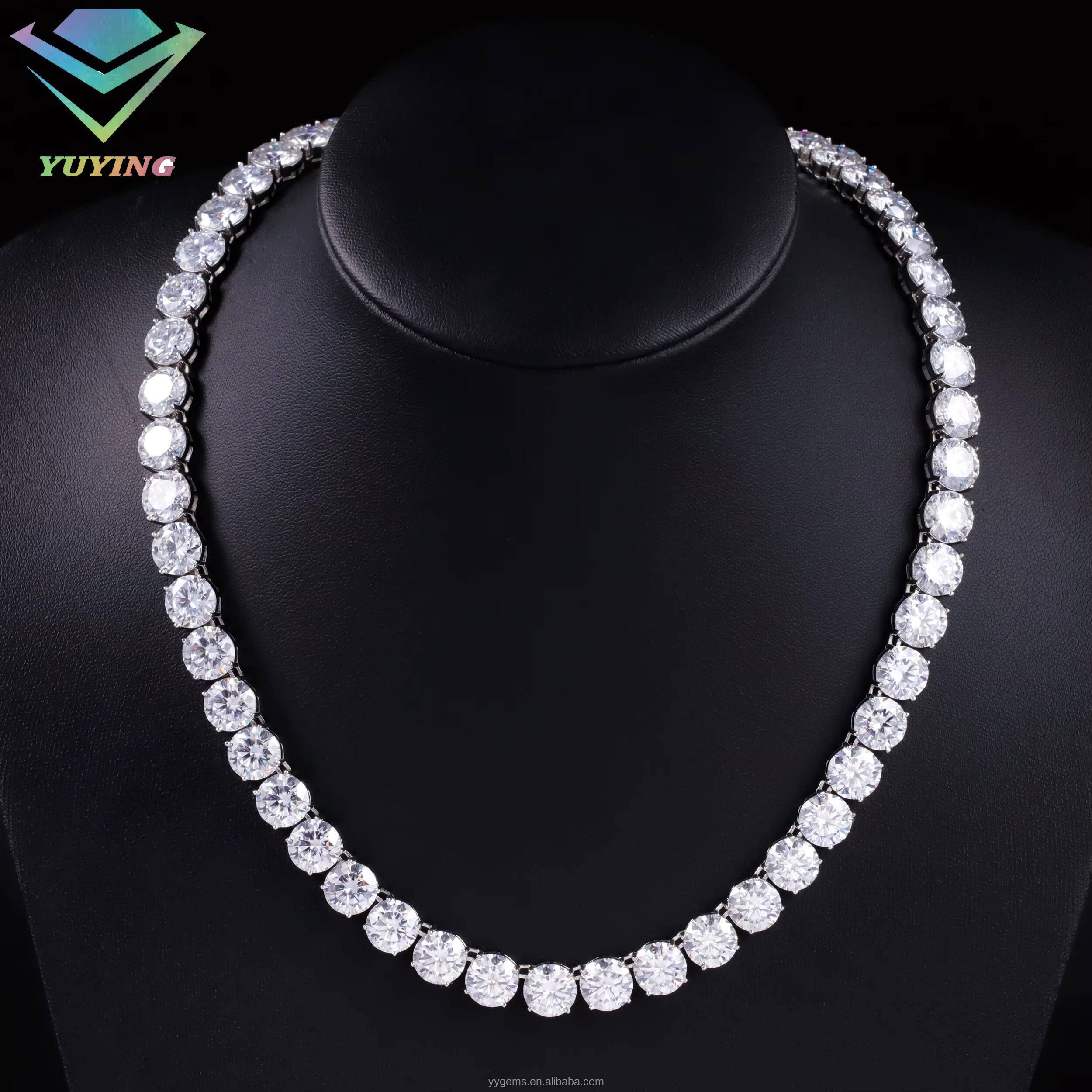 Yu Ying Big Size 8mm 9mm Pass Diamond Tester Moissanite Diamond S925 Silver Gold Plated Tennis Chain Necklace