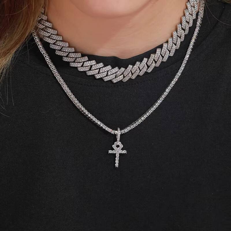 Fashion Jewelry 925 Sterling Silver VVS Moissanite Diamond Ankh Cross Pendant Necklace