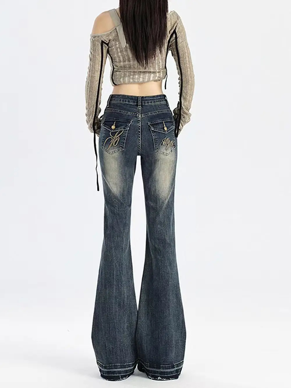 American High Street Spicy Girls Low Waist Jeans Women Autumn Vintage Y2k Sense Slim Fit Straight Tube Micro Flare Pants 251023