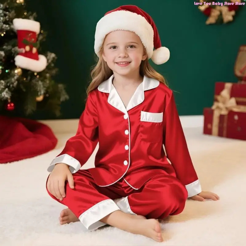Family Christmas Pajamas Matching Sets Silk Satin Casual Matching Set for Family 195F 251023