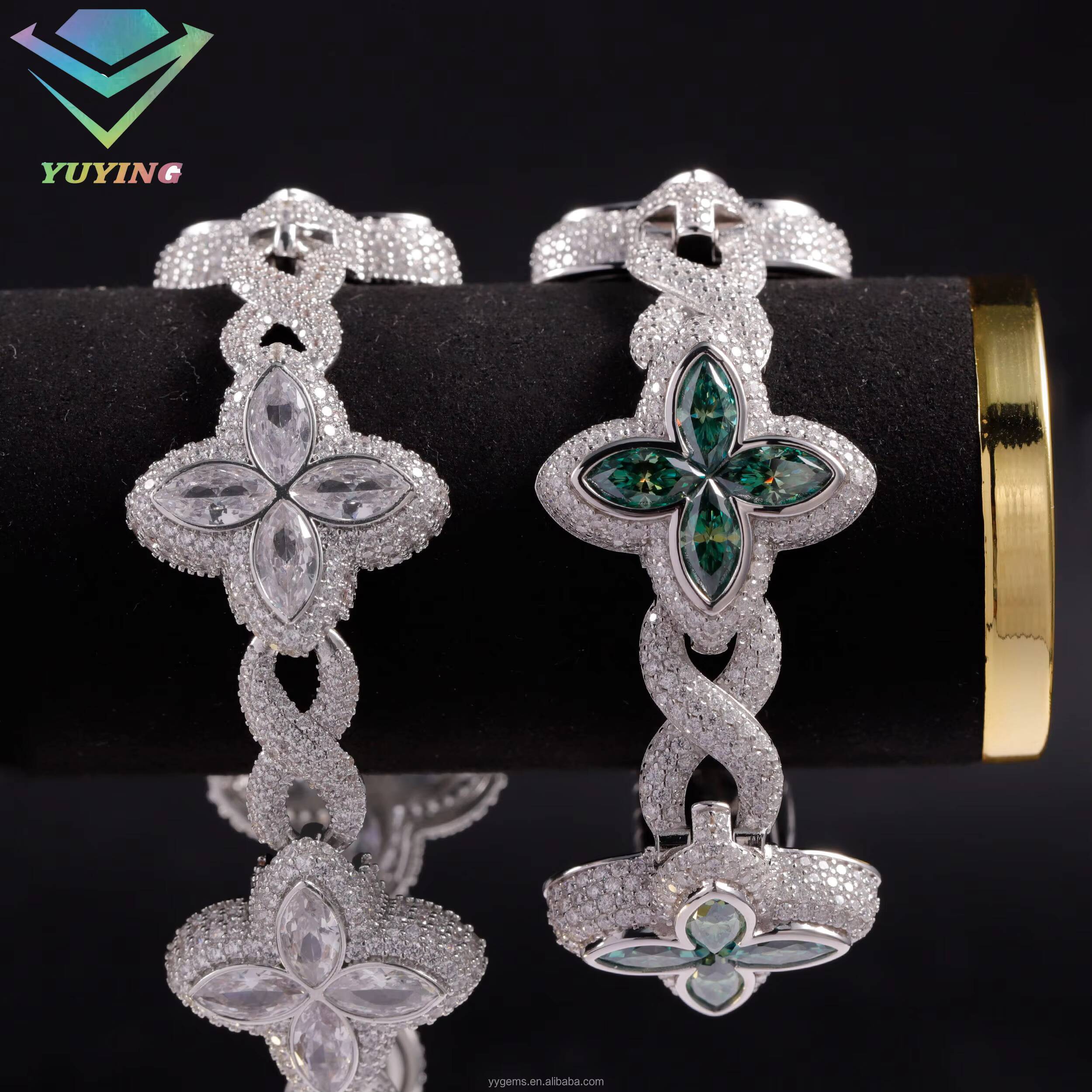Yy New Design Clovers Iced Out Moissanite Bracelets 925 Sterling Silver Diamond Cuban Chain Bracelet Fine Jewelry Bracelets