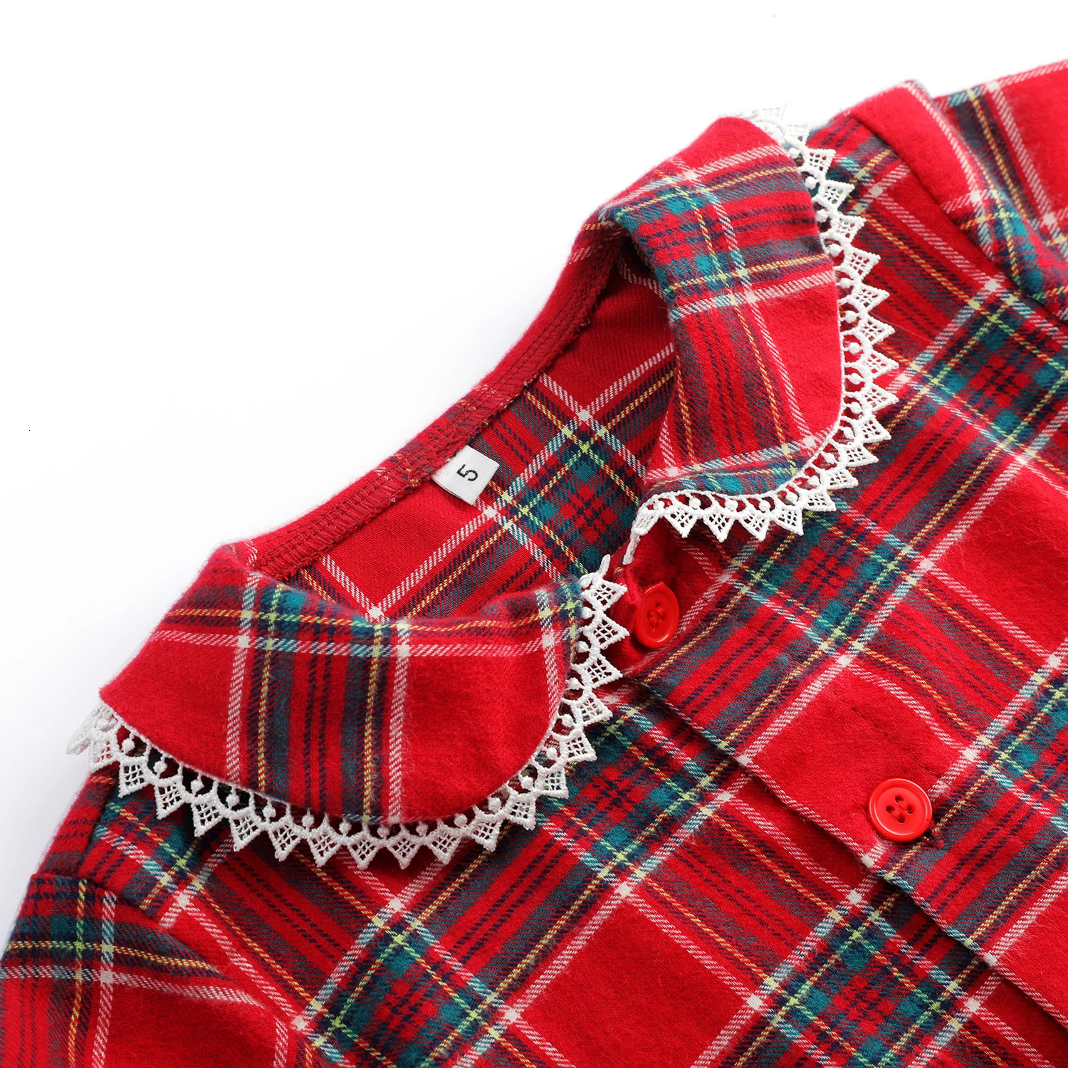 Flannel Christmas Family Matching Outfits Boys And Girls Ruffle Pajamas White Lace Red Long Sleeve Baby Button Kids Pyjamas Sets 251023