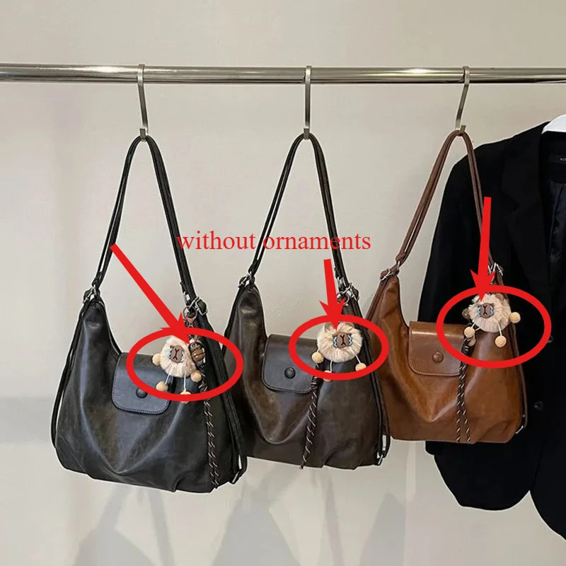 Vintage PU Leather Shoulder Bag for Women Lightweight Large Capacity Handbag with ornaments Commute Shopping Backpack Purse 251018