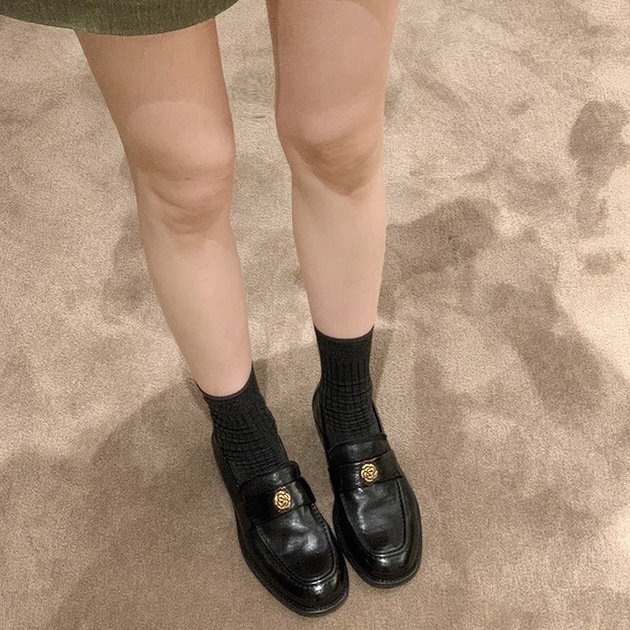 2025 Autumn/Winter New Flat Heel Retro Small Leather Shoes High Quality Gold Buckle Round Head Versatile Coarse Heel Dress Shoes Brown Black hot sale