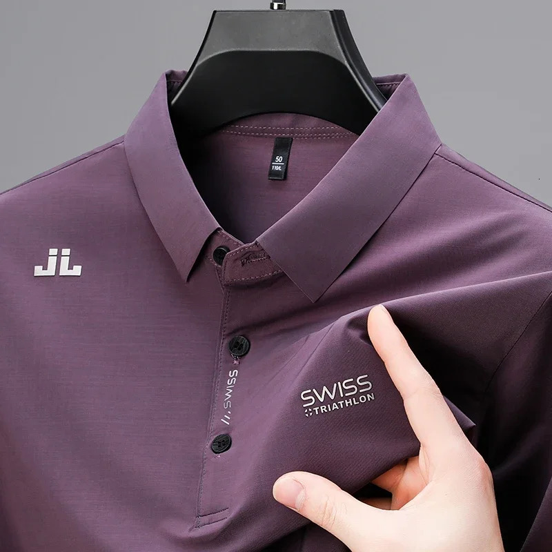 Mens Business Casual Short Sleeved Shirt with Badge Solid Color Polo Shirt Fashionable Breathable Comfortable Versatile Top 251020