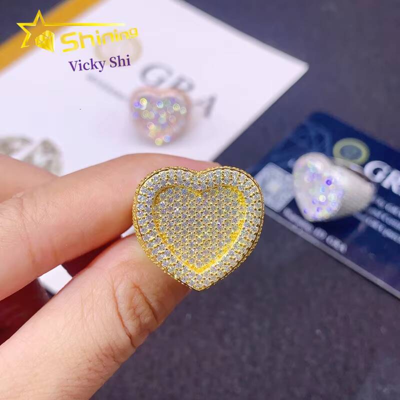 Pass Diamond Tester 925 Silver Hip Hop Heart Style Moissanite Diamond Ring Custom Fine Jewelry Rapper Ring