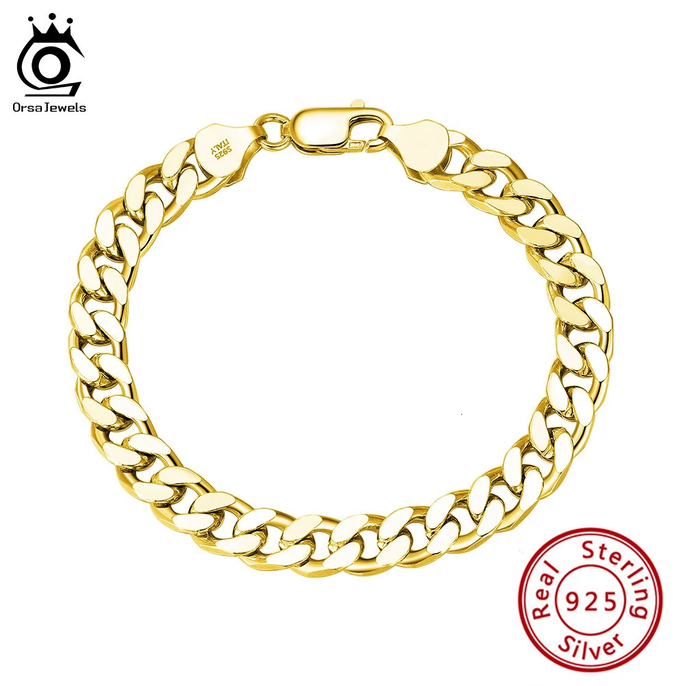 ORSA JEWELS Cuban Chain Bracelet for Uinsex 925 Sterling Silver Vintage Cuban Curb Links Wristband Gift Jewelry SB104 251023