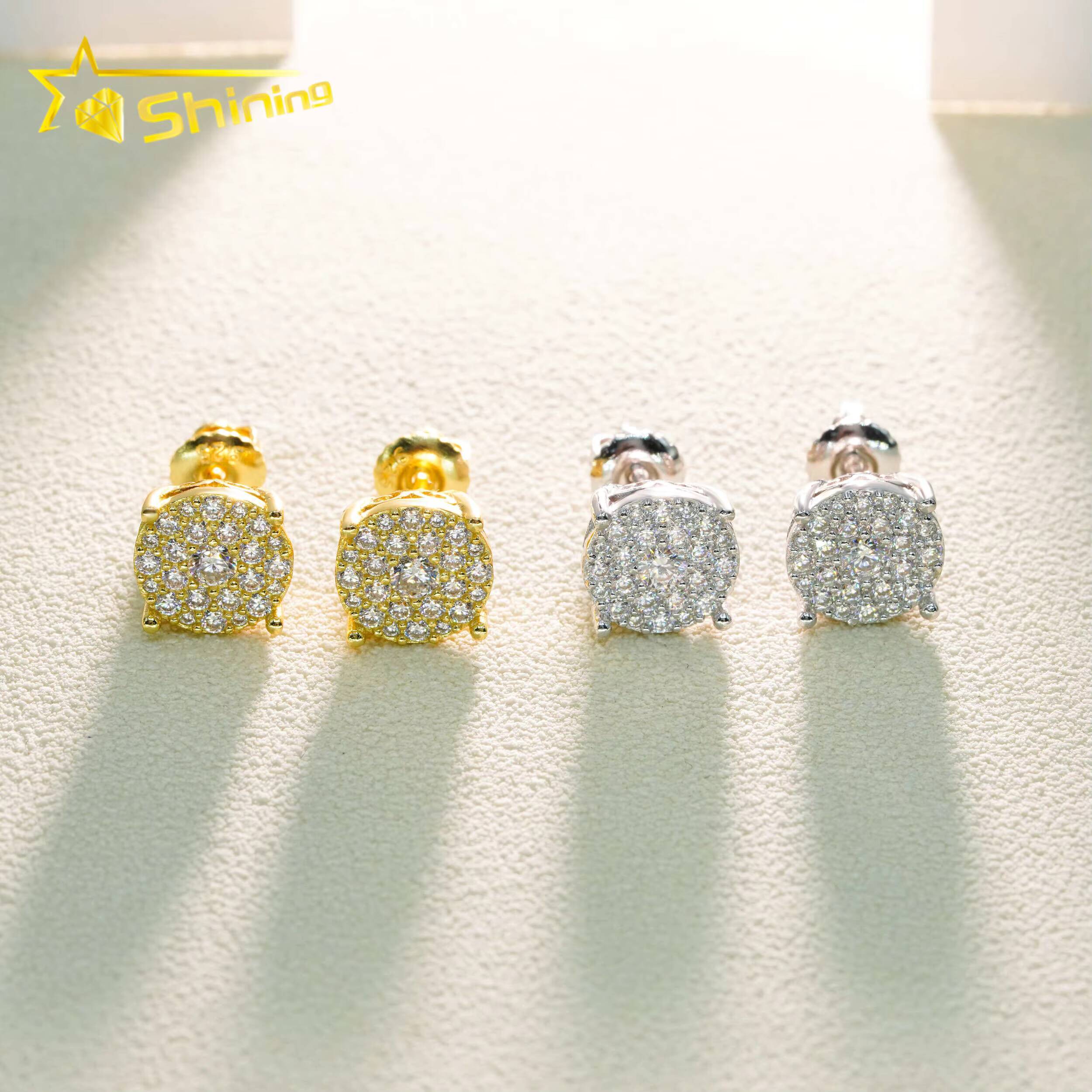 Pass Diamond Tester Hot Selling Custom Sterling Silver Fine Jewelry Diamond Vvs Hip Hop Iced Out Moissanite Stud Earrings