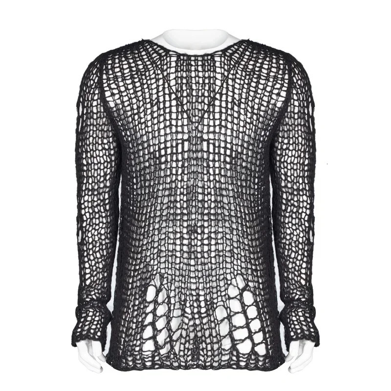PUNK RAVE Mens Gothic Casual Broken Hole Pullovers Personality Black loose Sweater punk cosplay dark Visual Kei 251020