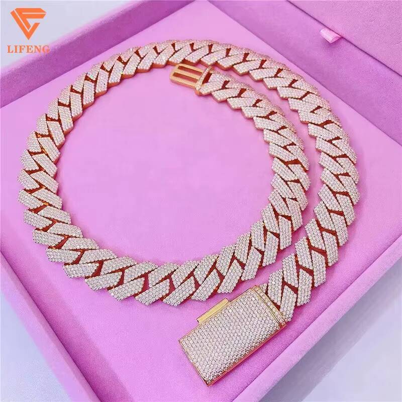 Lifeng Jewelry 15mm Full Iced Out Moissanite Cuban Chain 925 Sterling Silver Cuban Link Hip Hop Necklace