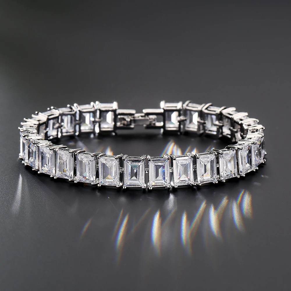TrendMen HiphopRock Trendy Square Zirconia Tennis Bracelets For Fashion Men Women Silver Color Crystal Wristlet Jewelry Bangles 251023