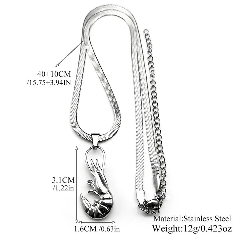Funny Shrimp Hiphop Neck Chain For Women Men Stainless Steel Silver Color Male Fashion Choker Party Necklace Jewelry Gifts 251023