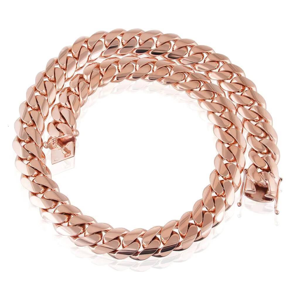 Wholesale Stainless Steel Mens Cuban Link Chain Necklace 14k Rose Gold Thick Miami Cuban Chain