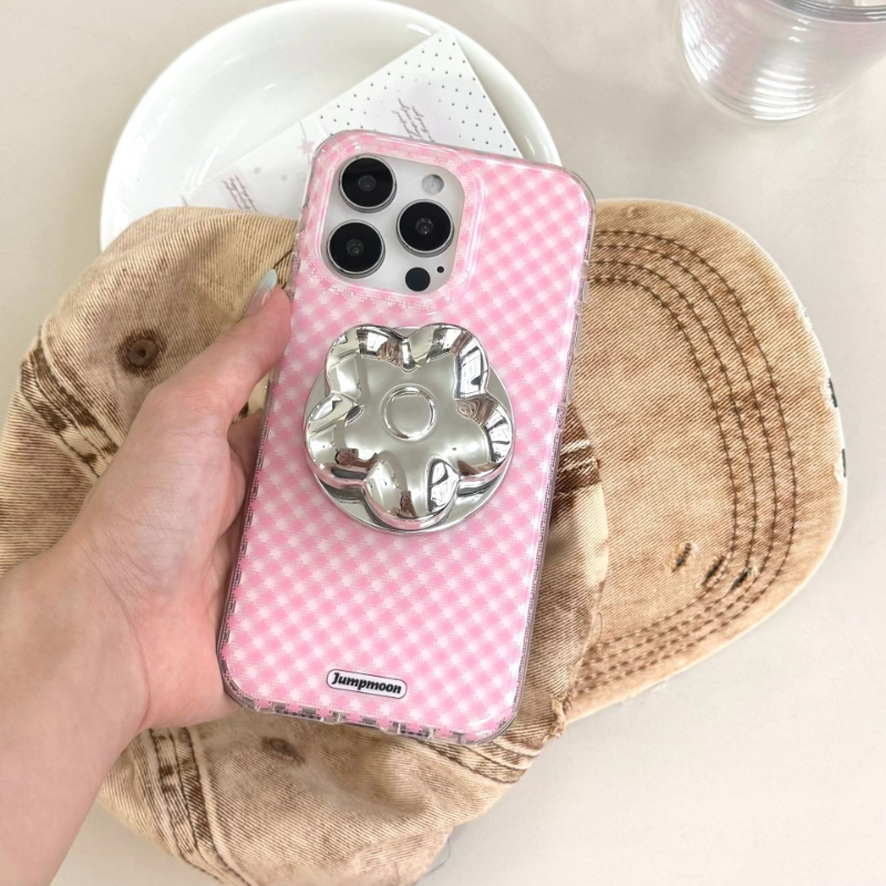 INS Pink Plaid Magnetic Compatible iPhone 16 Pro Case 15 Korean Style 14P, M Full Coverage 13 Girl