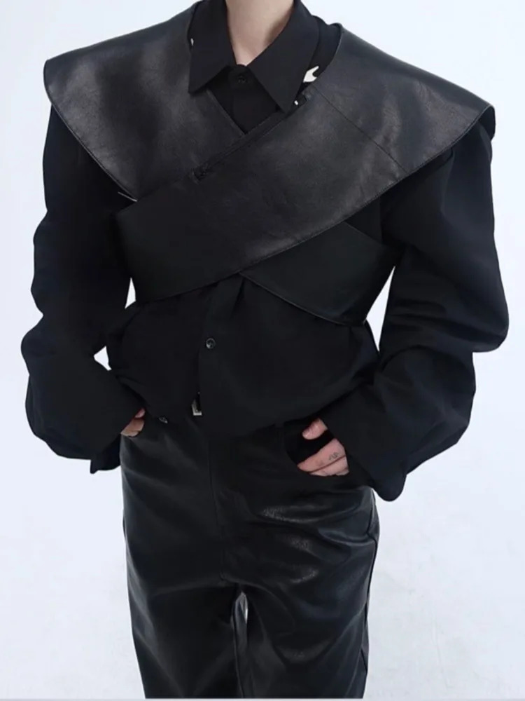 SYUHGFA Men Clothing Autumn Personalized PU Leather Waistcoat Trend Waistcoat Korean Streetwear Mens Short Vest 251024