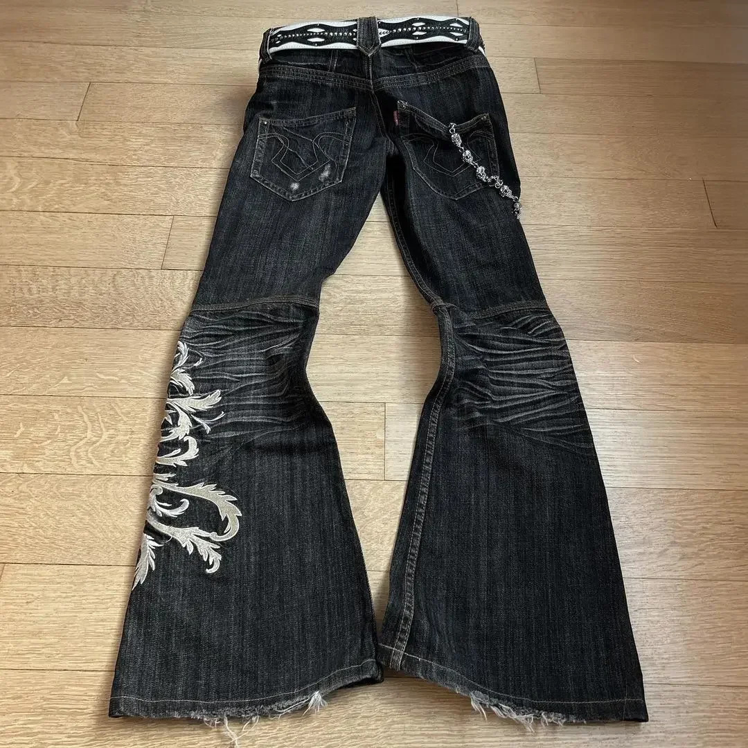 High Waist Harajuku Loose Embroidered Women Jeans with Rock Punk Style Y2K Micro La Retro Wide Leg Pants 251023