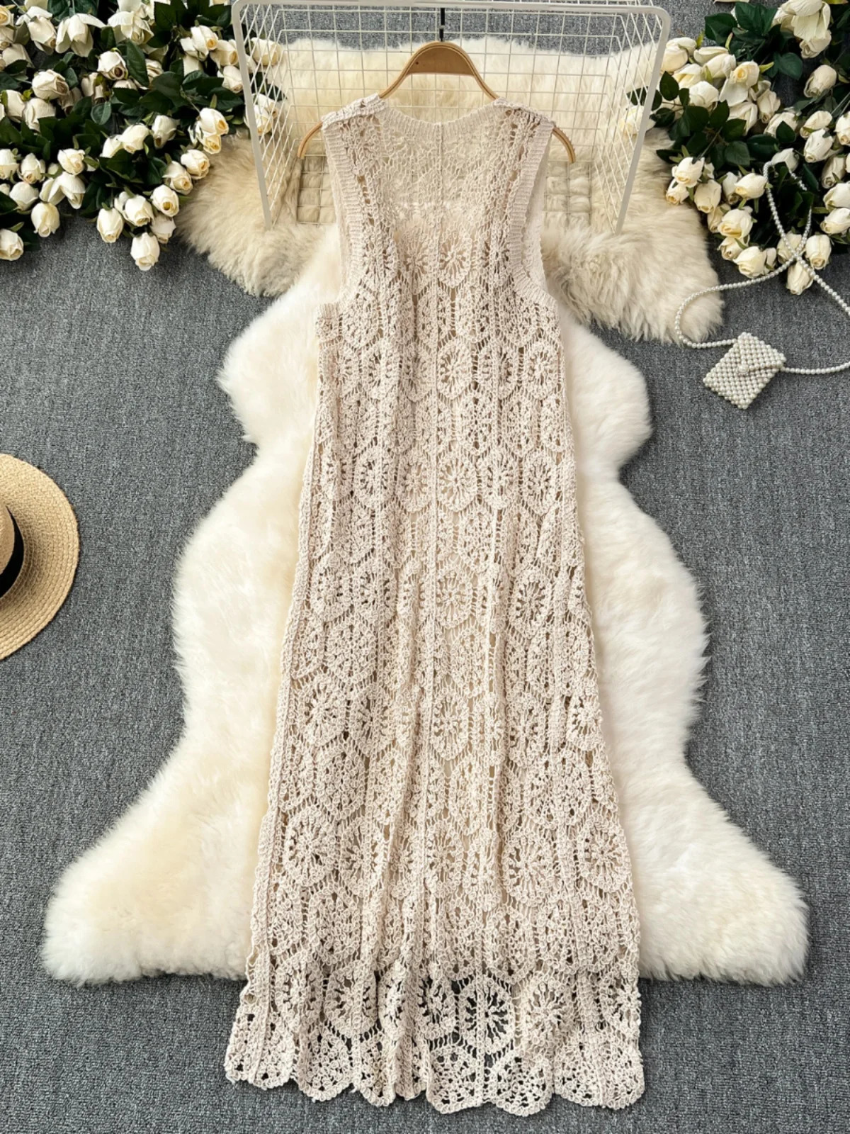 Longline Crochet Cardigan Button Front Sleeveless Sheer Openknit Long Coverup Jacket Women Summer Beach Vacation Outfit 251015