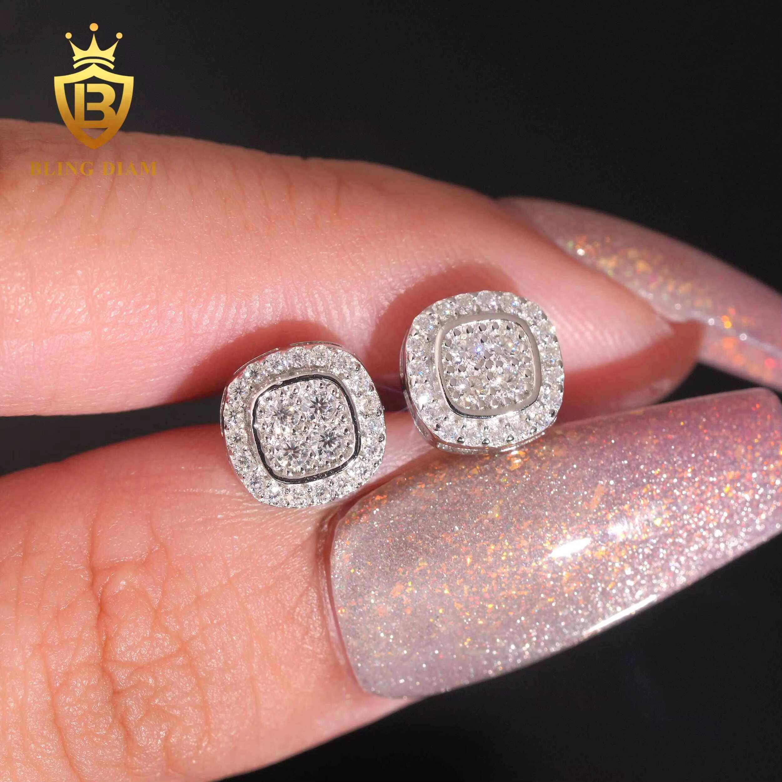 High Quality Jewelry VVS Moissanite Diamond Stud Earring 035ct 925 Sterling Silver Square Stud Earring